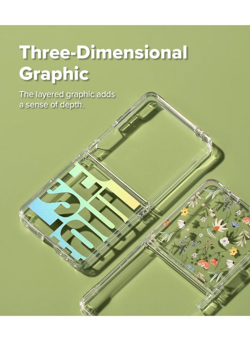 رينجك Fusion Design Compatible with Samsung Galaxy Z Flip 7 Case Cover Transparent PC Back Soft Flexible TPU Bumper Scratch Resistant Shockproof Protection Back Phone Cover Dry Flowers - Image 5