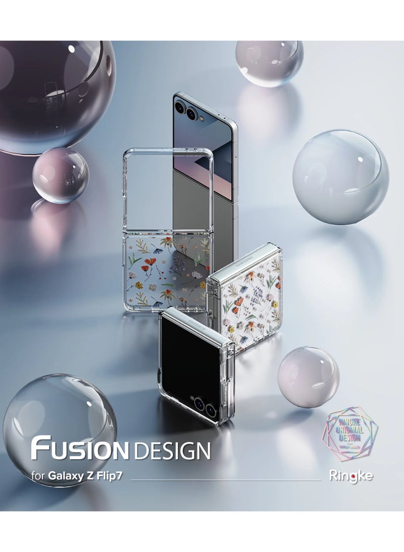 رينجك Fusion Design Compatible with Samsung Galaxy Z Flip 7 Case Cover Transparent PC Back Soft Flexible TPU Bumper Scratch Resistant Shockproof Protection Back Phone Cover Dry Flowers - Image 2