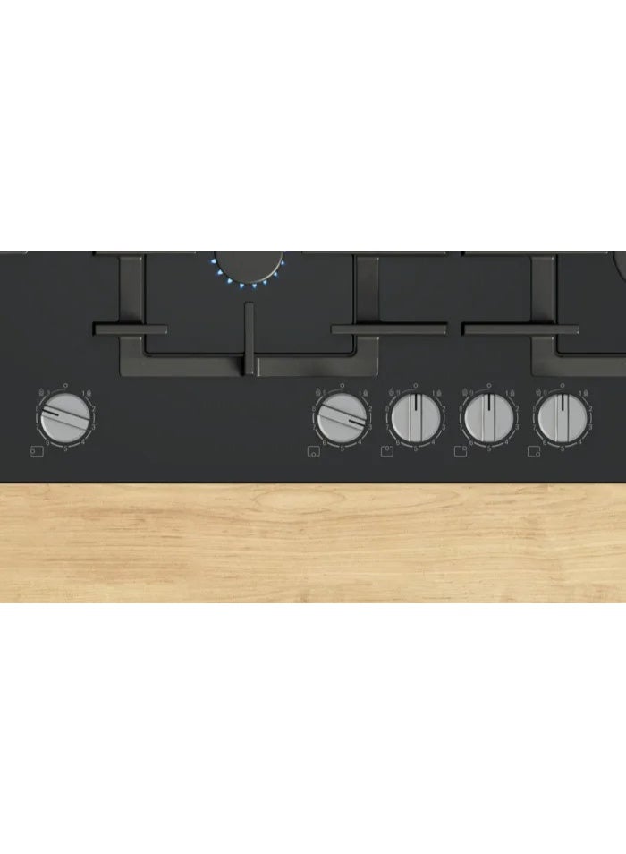 BOSCH Gas Built-in Hob 90cm Series 6,5 Burners, Tempered Glass Surface, Flame Select, Wok Burner, Cast Iron Pan Supports – PPM9A6I40 Black - Image 2