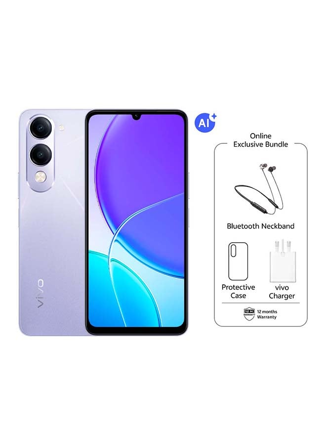 فيفو هاتف Y19s AI 5G كريستال بنفسجي 4+4 جيجابايت رام 128 جيجابايت 6000 مللي أمبير| كاميرا 50 ميجابكسل مع هدايا حصرية شاحن 44 واط مع سوار رقبة - النسخة الشرق أوسطية - Image 1