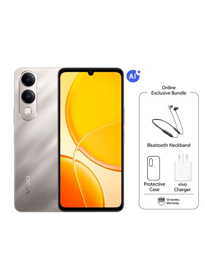 فيفو هاتف Y19s AI 5G بلاتينوم ذهبي 4+4 جيجابايت رام 128 جيجابايت 6000 مللي أمبير| كاميرا 50 ميجابكسل مع هدايا حصرية شاحن 44 واط مع سوار رقبة - النسخة الشرق أوسطية - Image 1