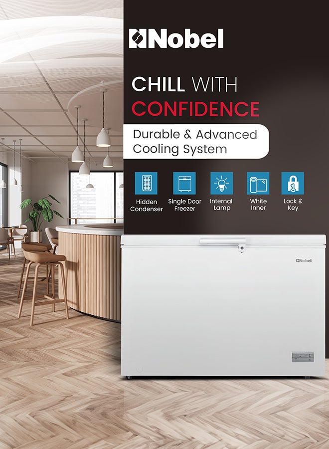 Nobel 450L Gross / 308L Net Inverter Chest Freezer Single Door, R600a Refrigerant, Hidden Condenser, Manual Defrost, LED Light, Lock & Key, Energy Efficient Deep Freezer - NCF450 (1 Year Warranty) 450 L 400 W NCF450 white - Image 2