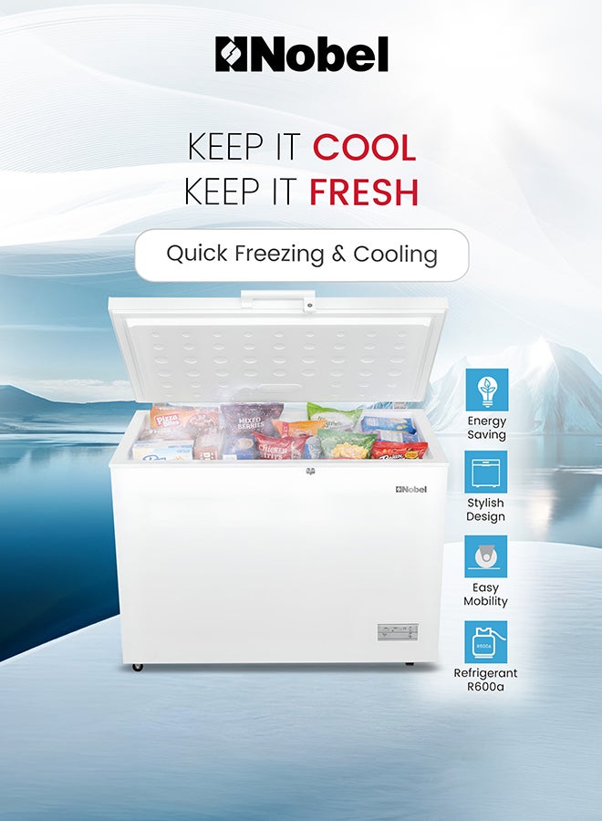 Nobel 450L Gross / 308L Net Inverter Chest Freezer Single Door, R600a Refrigerant, Hidden Condenser, Manual Defrost, LED Light, Lock & Key, Energy Efficient Deep Freezer - NCF450 (1 Year Warranty) 450 L 400 W NCF450 white - Image 4