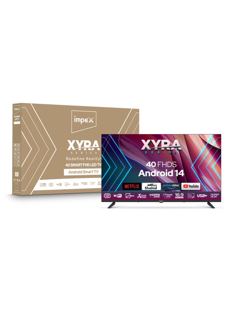Impex 40 Inch Full HD Smart Android LED TV-A+ Grade Panel,Super Slim,Smart Energy Saving,Mirror Cast And E-Share,HDMI\USBWi-Fi Input,Netflix,YouTube,Disney+,Apple TV+,Starz Play XYRA40 XYRA40 black - Image 2