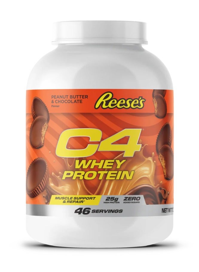 CELLUCOR C4 Whey Protein Powder – Chocolate Peanut Butter Flavor, 25 g Protein per Serving, Zero Added Sugar – Sports Nutrition / Muscle Recovery