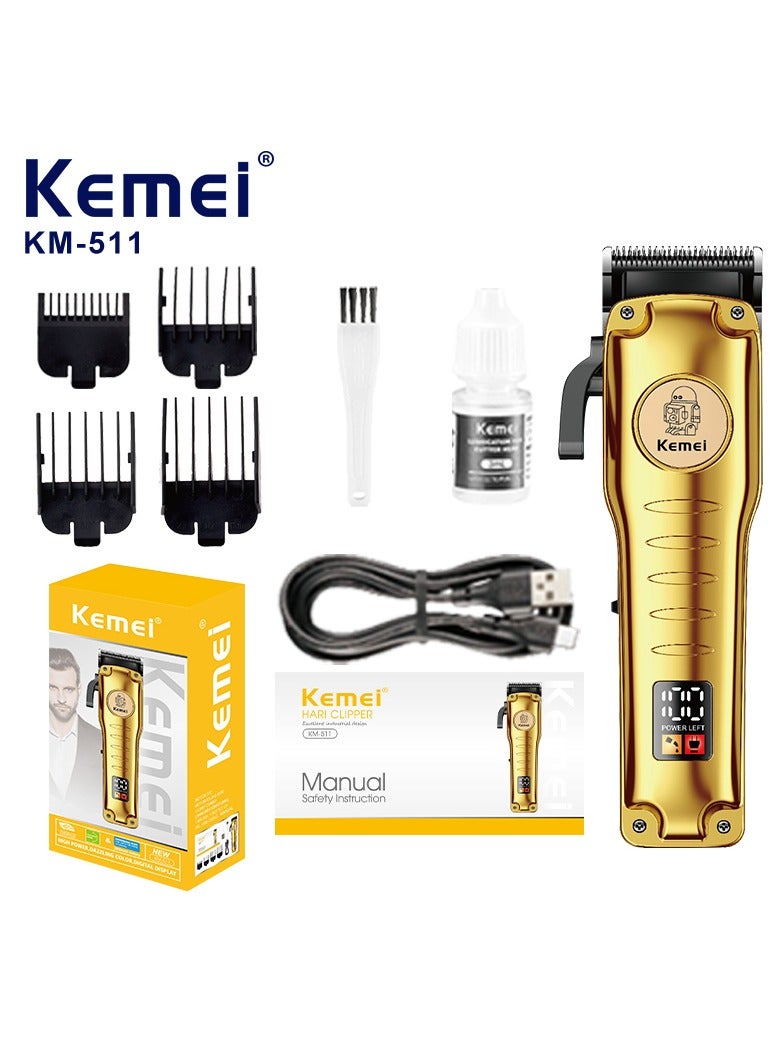 Kemei KM-511 Golden Fast Speed LED Display Hair Clipper Adjustable 3Level Stainless Steal Blade Ergonomic Salon Quality Trimmer - Image 1