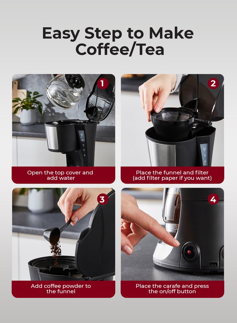 GEEPAS Drip Coffee Maker 600 W Fast Brew Machine with Durable Glass Jar | Reusable Nylon Filter, Anti-Drip System & Water Level Indicator | Compact Electric Coffee Brewer | GCM41527 0.75 L 600 W GCM41527 beige - Image 5