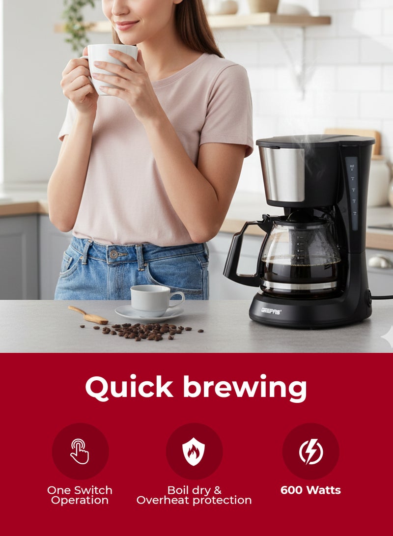 GEEPAS Drip Coffee Maker 600 W Fast Brew Machine with Durable Glass Jar | Reusable Nylon Filter, Anti-Drip System & Water Level Indicator | Compact Electric Coffee Brewer | GCM41527 0.75 L 600 W GCM41527 beige - Image 2