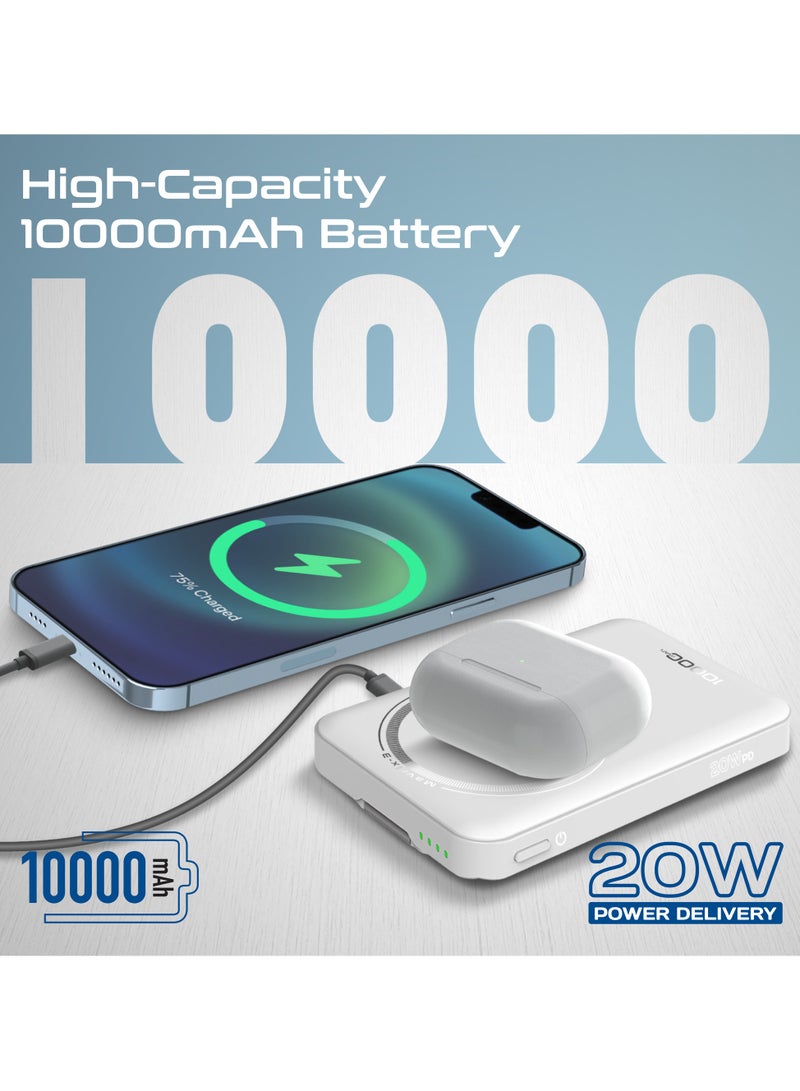 بروميت Mavrix-3 10000mAh MagSafe Power Bank with Apple Watch Charger, 15W Wireless, 20W USB-C PD Fast Charging, N52 Magnetic, Kickstand, TSA-Approved for iPhone 17/17Pro/16 Samsung S26/S25 White White - Image 3