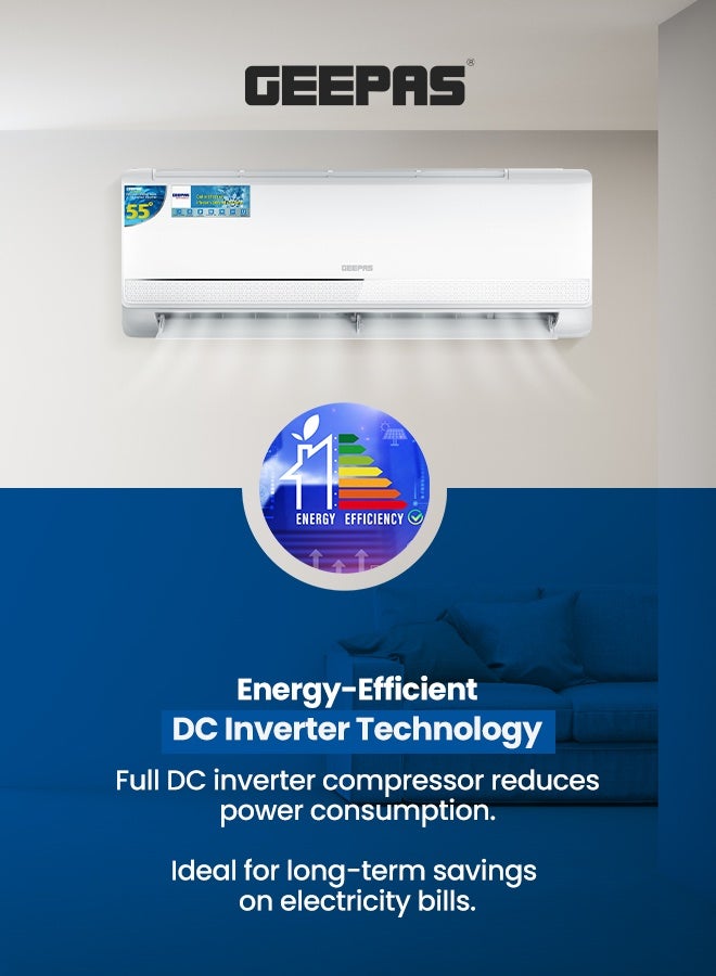 Geepas 1.5 Ton Split AC GACS184KRCA – Inverter Compressor, Hot & Cold, Golden Fin, Includes Pipe Kit, Strong Airflow, LED Display, Energy Efficient Cooling & Heating GACS184KRCA White - Image 2