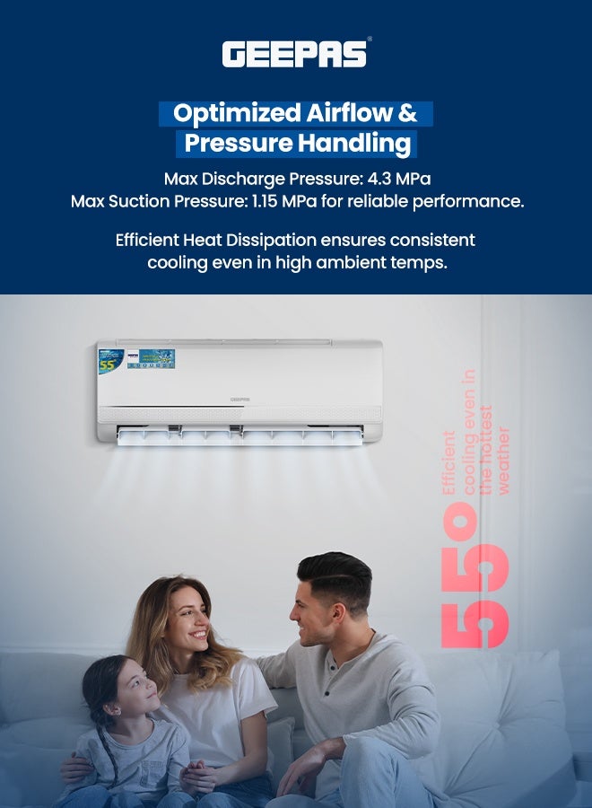 Geepas 1.5 Ton Split AC GACS184KRCA – Inverter Compressor, Hot & Cold, Golden Fin, Includes Pipe Kit, Strong Airflow, LED Display, Energy Efficient Cooling & Heating GACS184KRCA White - Image 5