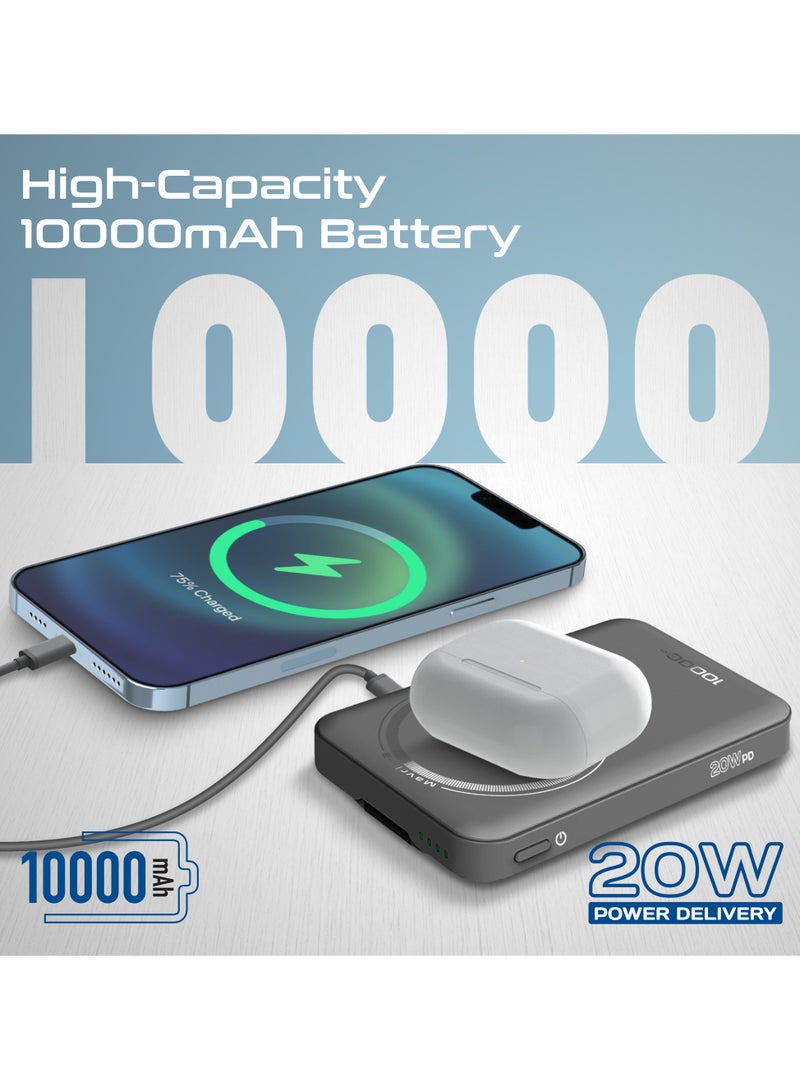 بروميت 10000 mAh Mavrix-3 10000mAh MagSafe Wireless Power Bank with Apple Watch Charger, 15W MagSafe, 20W USB-C PD, Kickstand & Strong N52 Magnets – Ultra-Compact Travel-Safe Charging Station - Black - Image 3
