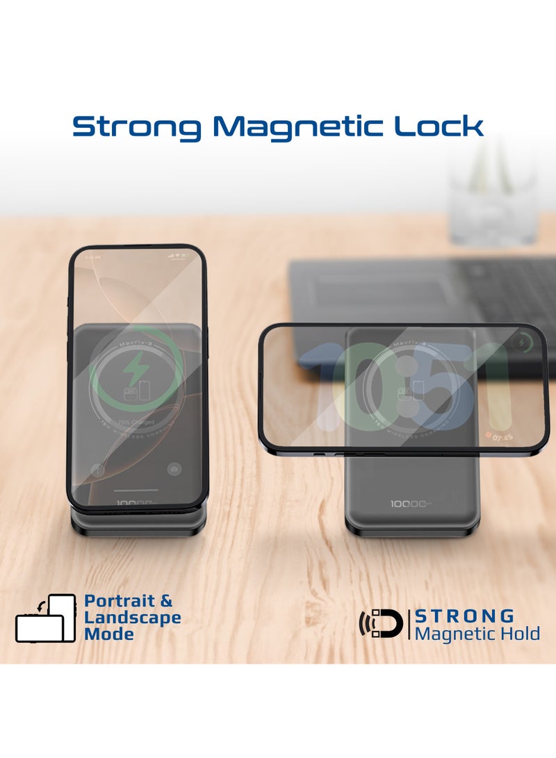 بروميت 10000 mAh Mavrix-3 10000mAh MagSafe Wireless Power Bank with Apple Watch Charger, 15W MagSafe, 20W USB-C PD, Kickstand & Strong N52 Magnets – Ultra-Compact Travel-Safe Charging Station - Black - Image 5