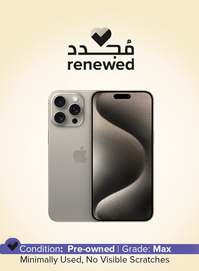 ابل  Renewed - iPhone 15 Pro Max 256GB Natural Titanium 5G With FaceTime - USA Version (e-SIM only) - Image 1