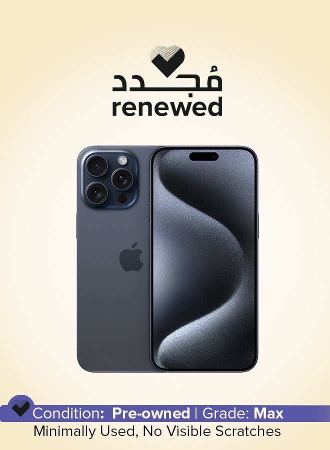 ابل  Renewed - iPhone 15 Pro Max 256GB Blue Titanium 5G With FaceTime - USA Version (e-SIM only) - Image 1