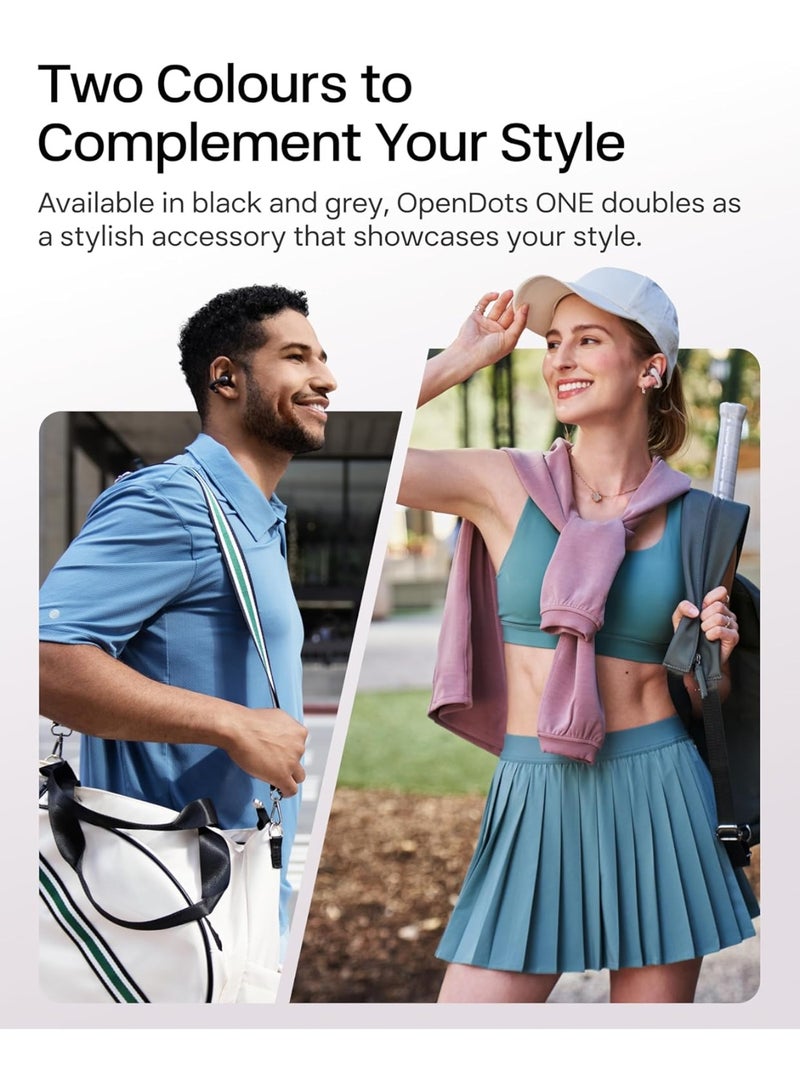 شوكز سماعات أذن مفتوحة OpenDots ONE، صوت دولبي متميز، سماعات أذن قابلة للتعليق 6.5 جرام، 40 ساعة من وقت التشغيل، بلوتوث 5.4، سماعات لاسلكية مع ميكروفون، شحن سريع، IP54، مع قطعة قماش للتنظيف، للتنقل - Image 4