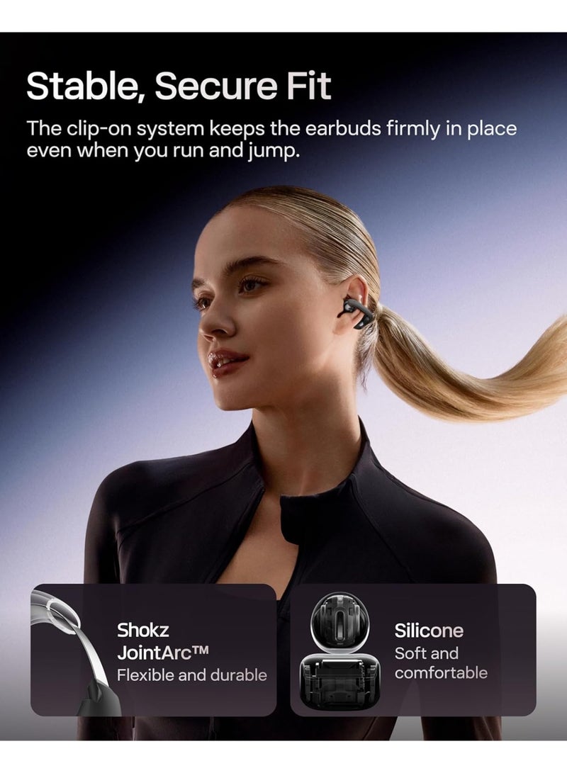 شوكز سماعات أذن مفتوحة OpenDots ONE، صوت دولبي متميز، سماعات أذن قابلة للتعليق 6.5 جرام، 40 ساعة من وقت التشغيل، بلوتوث 5.4، سماعات لاسلكية مع ميكروفون، شحن سريع، IP54، مع قطعة قماش للتنظيف، للتنقل - Image 5