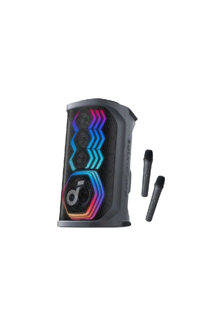 ساوند كور سماعة حفلة كاريوكي ساوندكور ريف 3S AI، سماعة حفلة بقوة 200 واط مع 2 ميكروفون لاسلكي، إزالة الصوت بالذكاء الاصطناعي، عرض ضوء RGB، بطارية 12 ساعة - Image 1