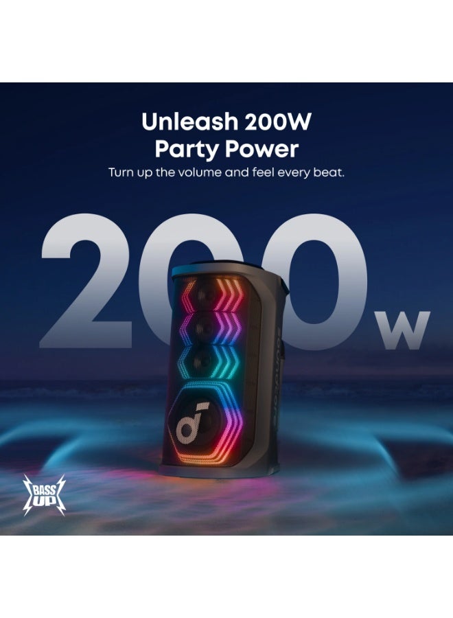 ساوند كور سماعة حفلة كاريوكي ساوندكور ريف 3S AI، سماعة حفلة بقوة 200 واط مع 2 ميكروفون لاسلكي، إزالة الصوت بالذكاء الاصطناعي، عرض ضوء RGB، بطارية 12 ساعة - Image 3