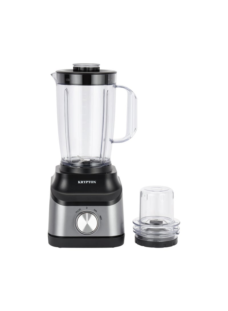 كريبتون خلاط كريبتون 2 في 1 | 650 واط، سعة 1.6 لتر، محرك قوي مع إعدادين للسرعة ووظيفة النبض/ شفاف مع شفرة حادة، ملحق مطحنة | KNB6668 | أسود وفضي، ضمان لمدة عامين - Image 1