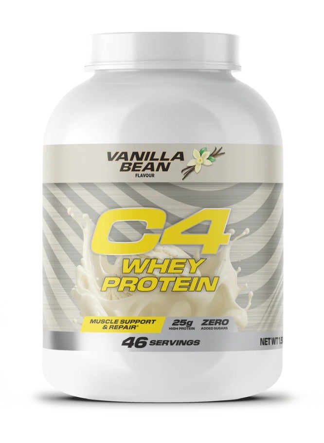 CELLUCOR C4 Whey Protein Powder – Vanilla Bean Flavor, 25 g Protein per Serving, Zero Added Sugar – Sports Nutrition / Muscle Recovery