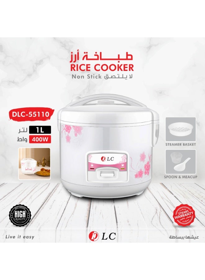 دي إل سي  طباخ أرز أوتوماتيكي مع وعاء غير لاصق، وظيفة الحفاظ على الحرارة، سلة بخار، ملعقة وكوب قياس (1 لتر) - Image 1