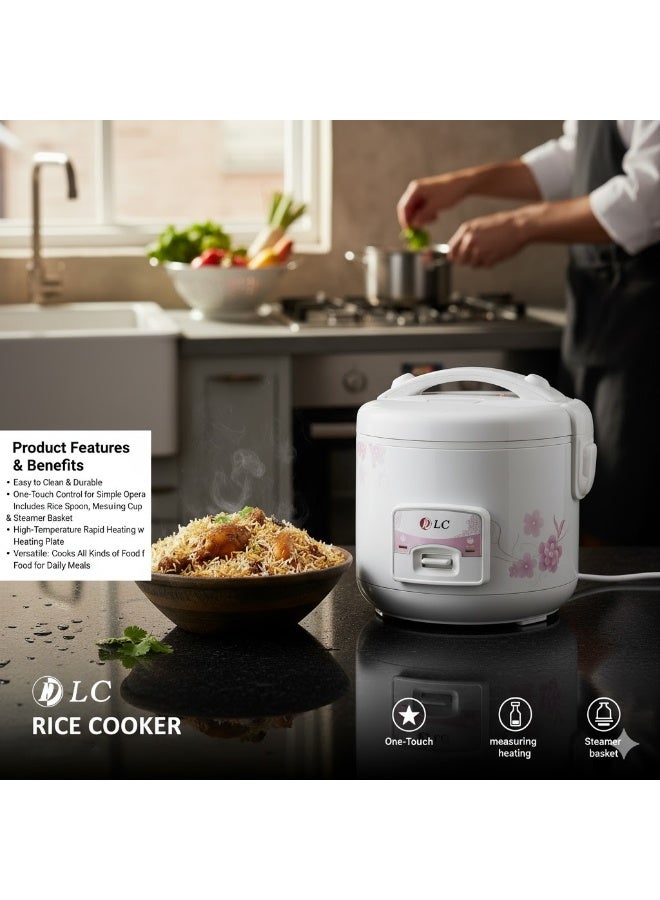 دي إل سي  طباخ أرز أوتوماتيكي مع وعاء غير لاصق، وظيفة الحفاظ على الحرارة، سلة بخار، ملعقة وكوب قياس (1 لتر) - Image 3