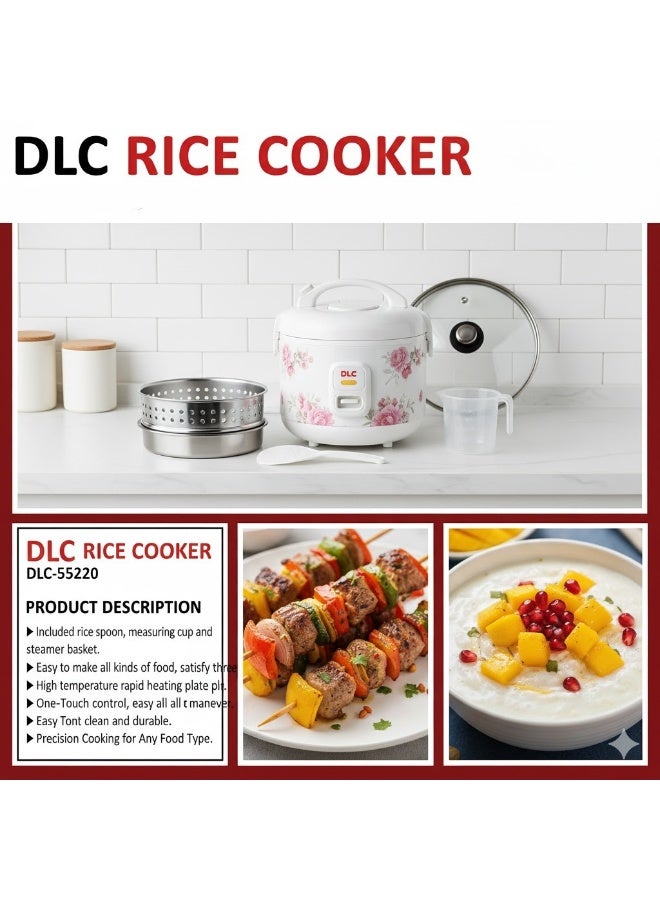 دي إل سي  طباخ أرز أوتوماتيكي مع وعاء غير لاصق، وظيفة الحفاظ على الحرارة، سلة بخار، ملعقة وكوب قياس (1 لتر) - Image 5