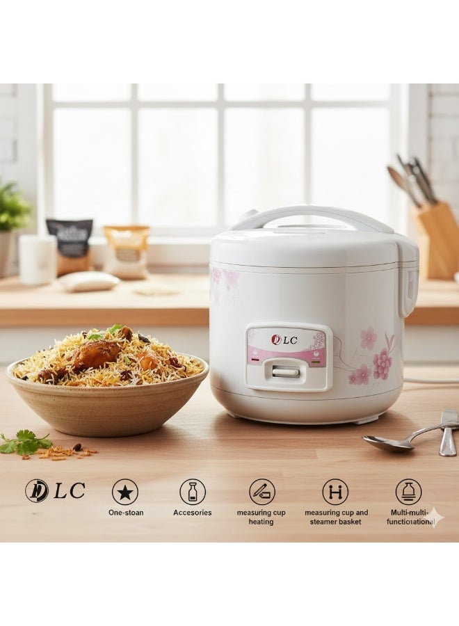 دي إل سي  طباخ أرز أوتوماتيكي مع وعاء غير لاصق، وظيفة الحفاظ على الحرارة، سلة بخار، ملعقة وكوب قياس (1 لتر) - Image 2