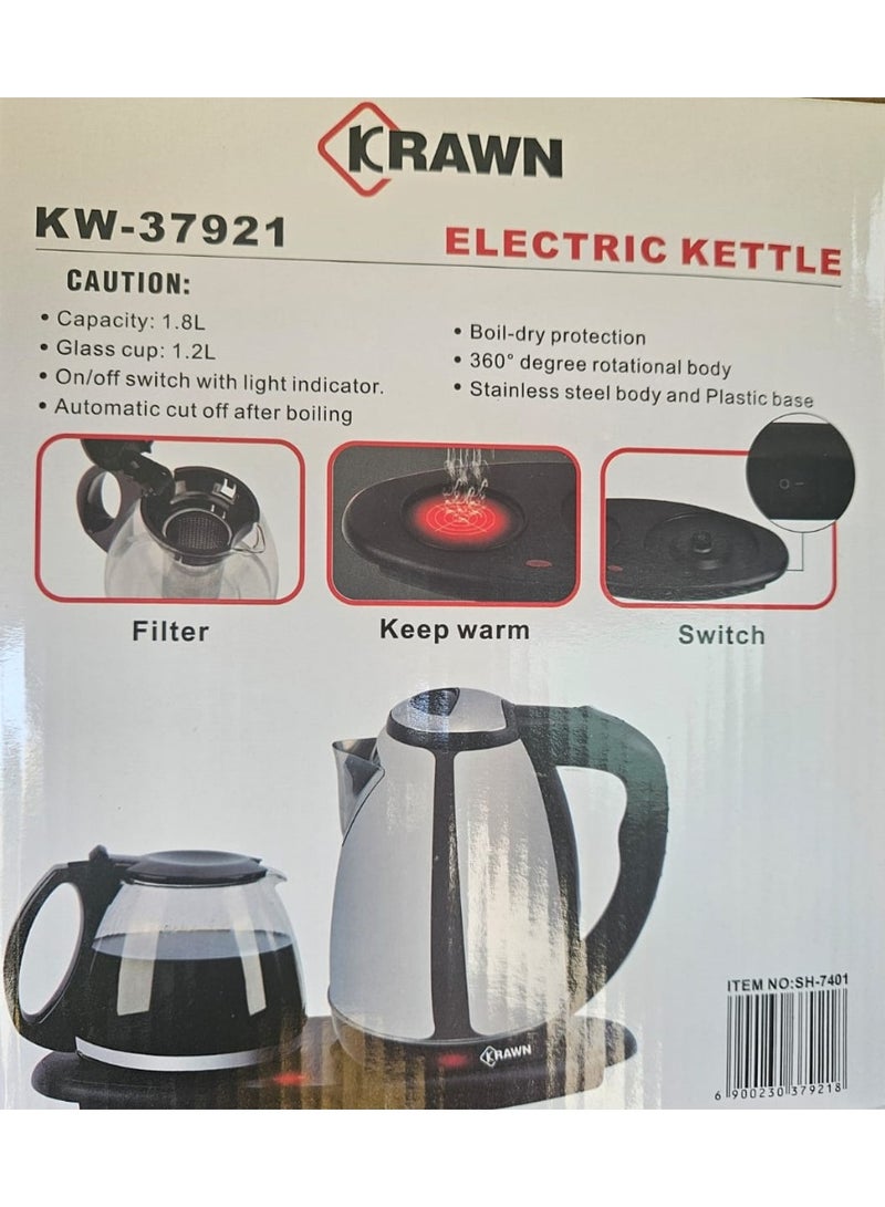 كراون مجموعة غلاية كهربائية للفندق سعة 1.8 لتر من الفولاذ المقاوم للصدأ + إبريق زجاجي سعة 1.2 لتر | غليان سريع، إيقاف تلقائي، قاعدة دوارة 360°، وظيفة الحفاظ على الحرارة | غلاية ماء للشاي والقهوة - Image 5