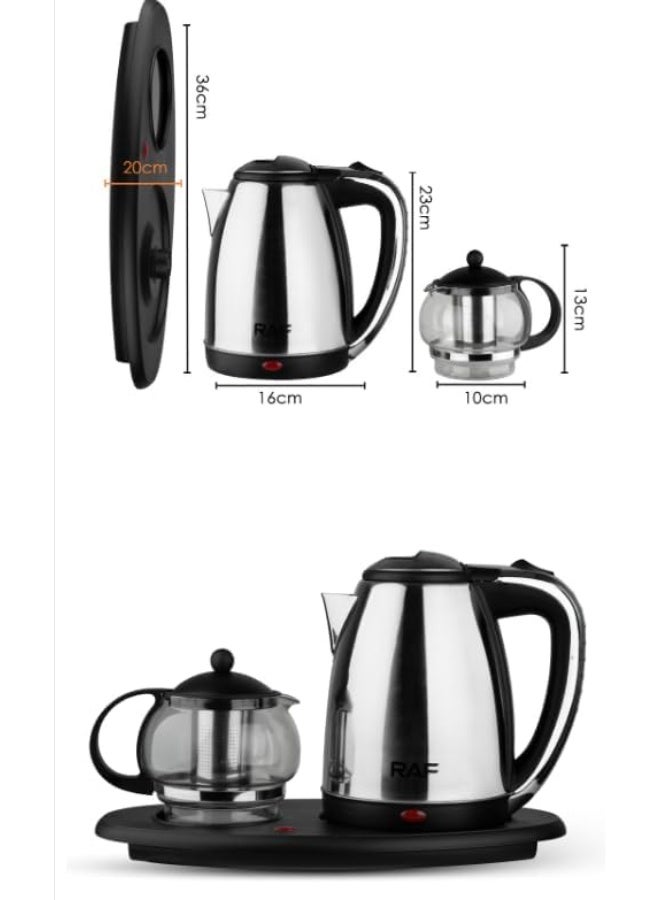 كراون مجموعة غلاية كهربائية للفندق سعة 1.8 لتر من الفولاذ المقاوم للصدأ + إبريق زجاجي سعة 1.2 لتر | غليان سريع، إيقاف تلقائي، قاعدة دوارة 360°، وظيفة الحفاظ على الحرارة | غلاية ماء للشاي والقهوة - Image 2