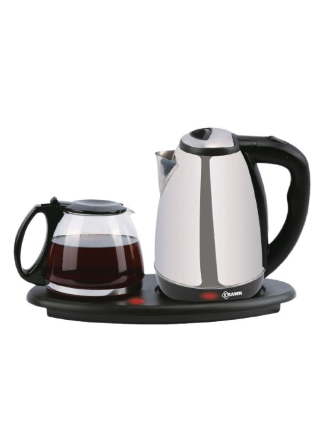 كراون مجموعة غلاية كهربائية للفندق سعة 1.8 لتر من الفولاذ المقاوم للصدأ + إبريق زجاجي سعة 1.2 لتر | غليان سريع، إيقاف تلقائي، قاعدة دوارة 360°، وظيفة الحفاظ على الحرارة | غلاية ماء للشاي والقهوة - Image 3