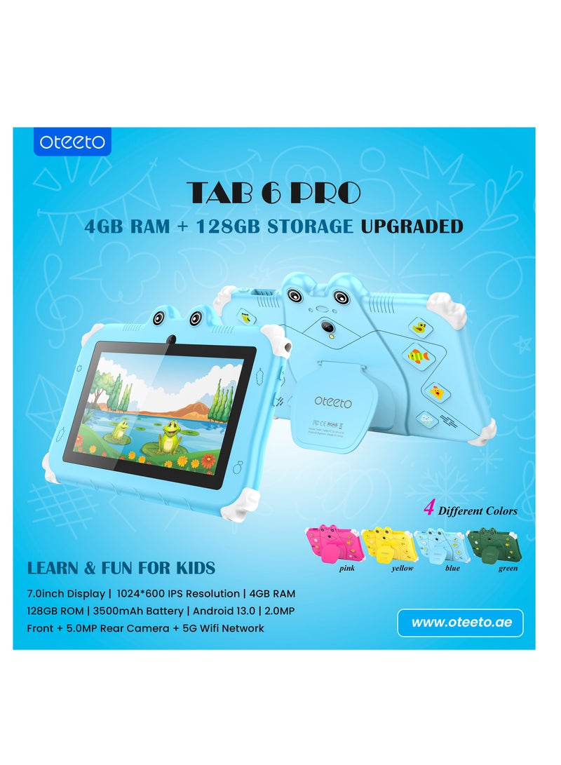Oteeto TAB 6 Kids Tablet 4GB RAM + 128GB ROM 7-Inch IPS LCD / Quad-Core 1.3 GHz Processor/2MP Front + 5MP Rear Camera / 3500mAh Battery / Wifi / Android 13 /Includes Tablet PC, Charger, Micro Cable, Screen protector, User manual, Bracelet And Touch Pen - Image 4