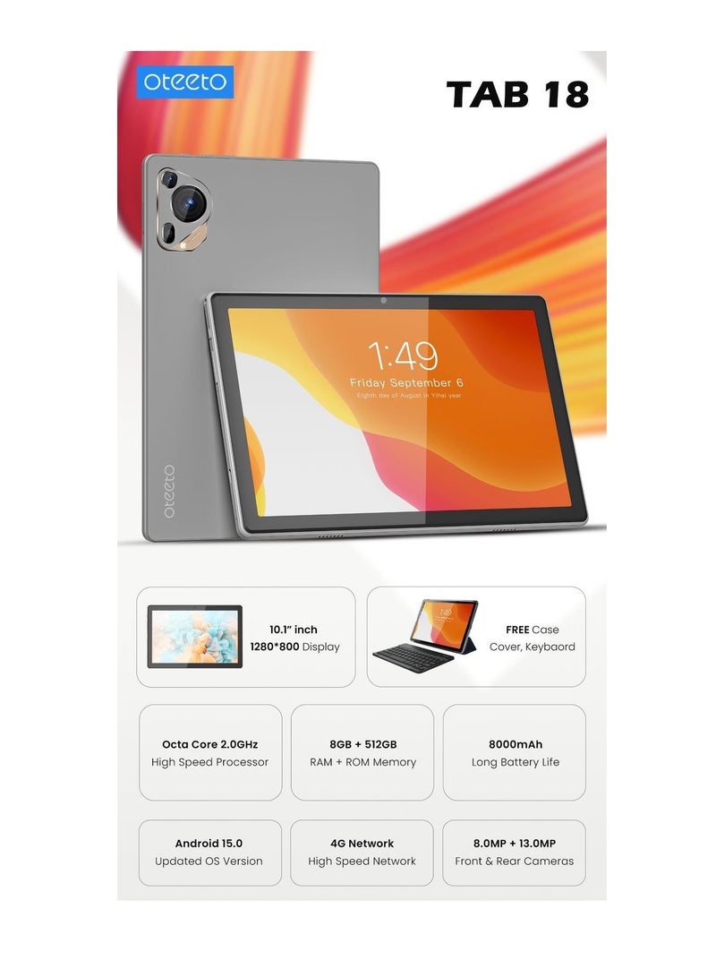Oteeto Tab 18, 10.1-inch Android Tablet, 8MP+13MP Camera, 8000mAh Battery, Octa Core 2.0GHz, Android 15 - Image 3
