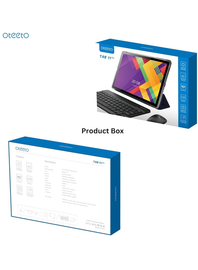 Oteeto TAB 11 Pro Tablet/10.1 Inch IPS LCD/8GB RAM + 512 GB ROM/5G Network/6000 mAh/8MP Front + 13MP Rear Camera/Octa Core 1.8GHz/Android 13/Includes Keyboard,Touch Pen,Mouse (Blue) - Image 5