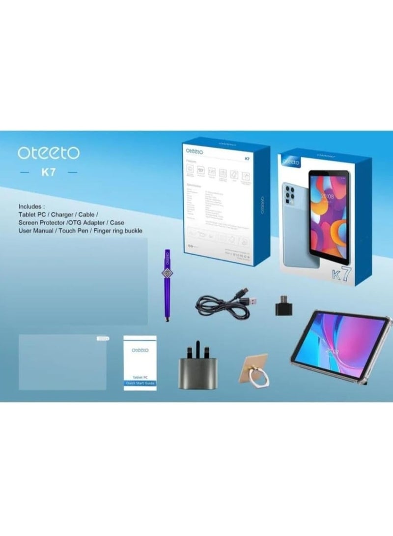 Oteeto Tab K7 5G Android Tablet With 7-Inch Display 5.0 MP Front 8.0 MP Rear Camera 8GB RAM 256GB ROM and 3500mAh Battery - Blue - Image 4