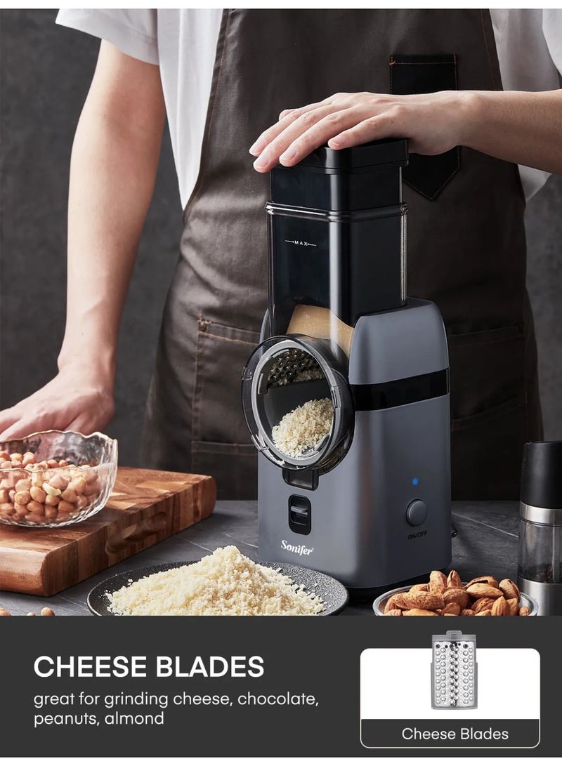 سونفير 6-in-1 Electric Vegetable Slicer & Food Chopper | 80W Powerful Motor | Multifunctional Salad Maker, Grater, Shredder & Grinder | 6 Stainless Steel Blades for Effortless Slicing, Shredding & Grating | Large Feeding Tube | One-Touch Control |Ideal for Healthy Meal Prep, Salad, Snacks & Home Cooking 80 W SF-5550 Grey - Image 4