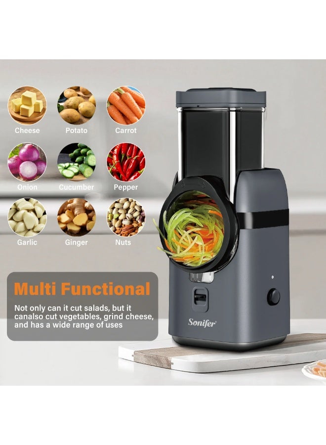 سونفير 6-in-1 Electric Vegetable Slicer & Food Chopper | 80W Powerful Motor | Multifunctional Salad Maker, Grater, Shredder & Grinder | 6 Stainless Steel Blades for Effortless Slicing, Shredding & Grating | Large Feeding Tube | One-Touch Control |Ideal for Healthy Meal Prep, Salad, Snacks & Home Cooking 80 W SF-5550 Grey - Image 2