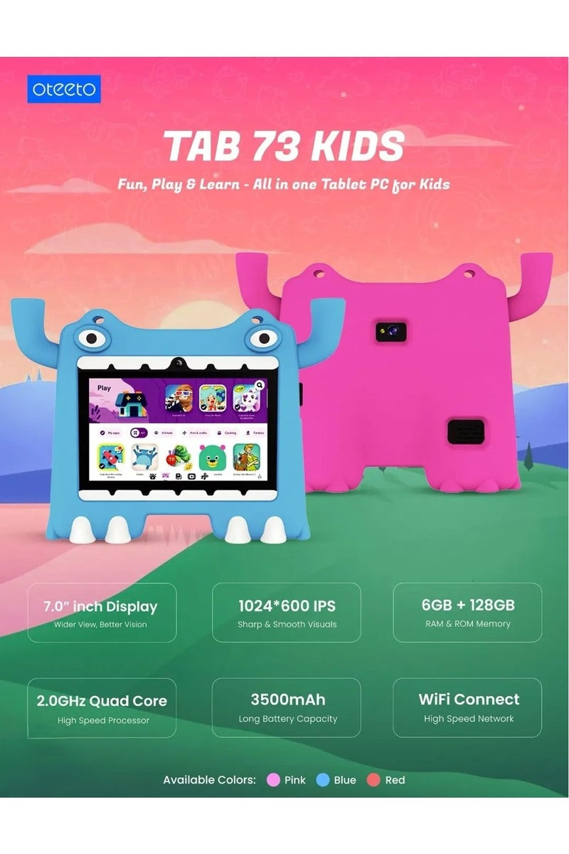 Oteeto Tab 73 Kids Tablet 7 Inch IPS LCD Screen WiFi 5G 6GB RAM 128GB ROM 3500mAh Battery Red - Image 3