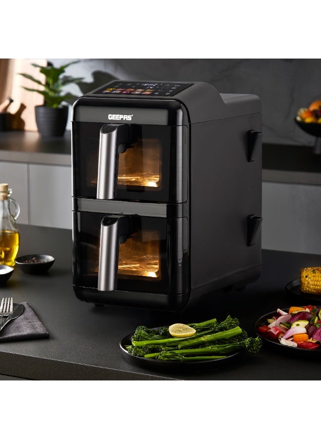 جيباس قلاية هوائية رقمية مزدوجة السلة 2800 واط | 12 لتر مع سلتين سعة 6 لترات، تقنية قلي الهواء Vortex | تصميم عمودي، مؤقت من 1-60 دقيقة، درجة حرارة 40-200 درجة مئوية | عناصر تسخين مستقلة، للخضروات، شواء السمك، تحميص الدجاج، خبز الكعك، إلخ | ضمان لمدة سنتين GAF37548 أسود - Image 4