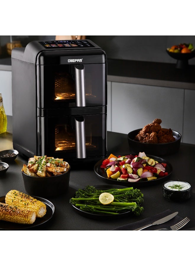 جيباس قلاية هوائية رقمية مزدوجة السلة 2800 واط | 12 لتر مع سلتين سعة 6 لترات، تقنية قلي الهواء Vortex | تصميم عمودي، مؤقت من 1-60 دقيقة، درجة حرارة 40-200 درجة مئوية | عناصر تسخين مستقلة، للخضروات، شواء السمك، تحميص الدجاج، خبز الكعك، إلخ | ضمان لمدة سنتين GAF37548 أسود - Image 5