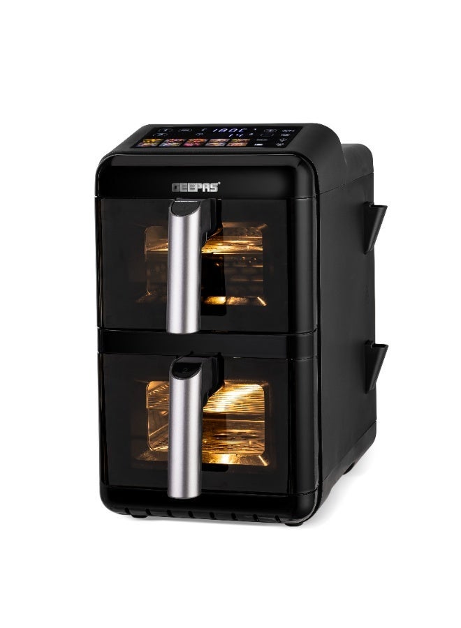 جيباس قلاية هوائية رقمية مزدوجة السلة 2800 واط | 12 لتر مع سلتين سعة 6 لترات، تقنية قلي الهواء Vortex | تصميم عمودي، مؤقت من 1-60 دقيقة، درجة حرارة 40-200 درجة مئوية | عناصر تسخين مستقلة، للخضروات، شواء السمك، تحميص الدجاج، خبز الكعك، إلخ | ضمان لمدة سنتين GAF37548 أسود - Image 2