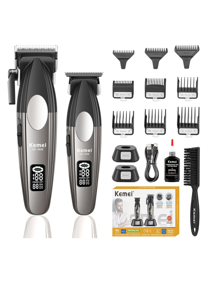 KEMEI 8536 Professional Hair Clippers for Men, Cordless Barber Clipper and Trimmers Set with LED Displays, 9000 RPM Hair Cutting Kits with Charging Bases - Image 1