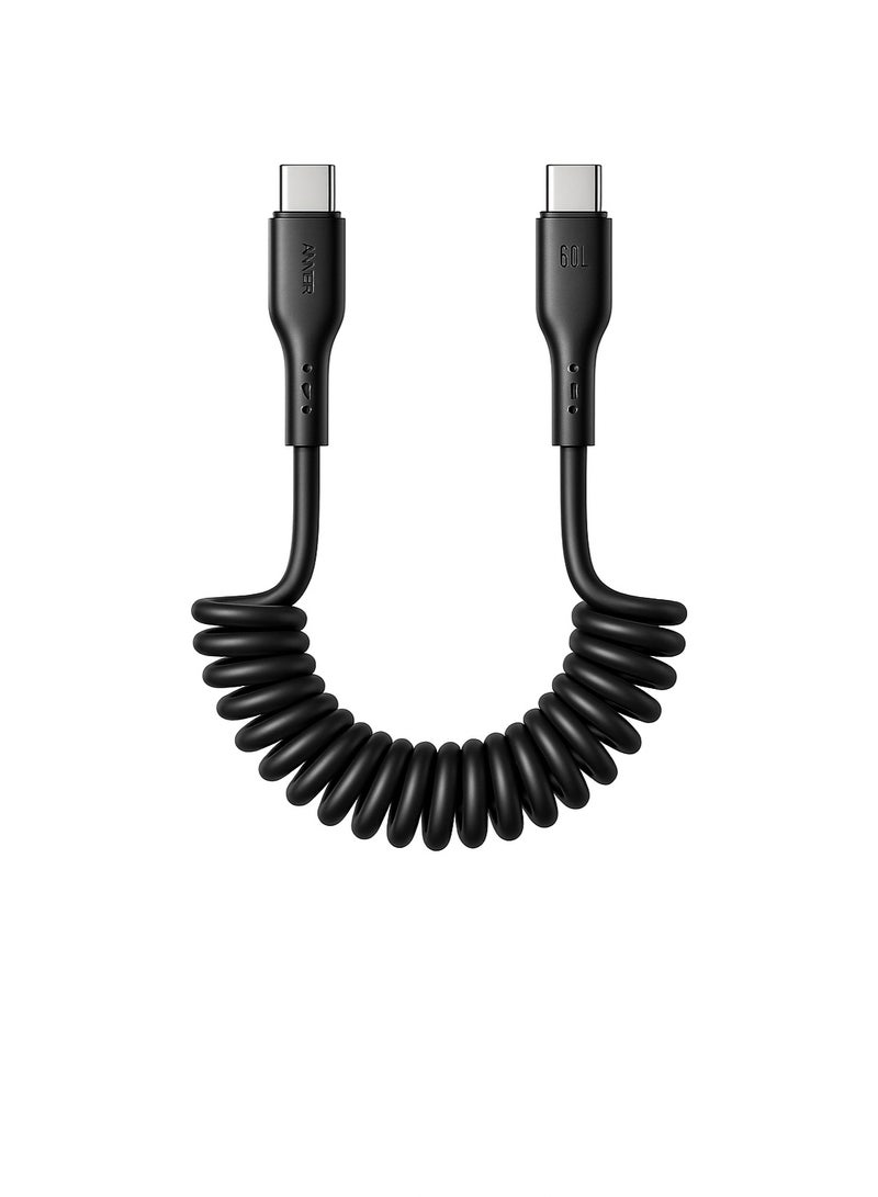 جوي روم S-A38 Type-C to Type-C Cable — Elegant Coiled Design, Anti-Cut Durability, 1.5m Length, Supports 60W Fast Charging - Black - Image 2