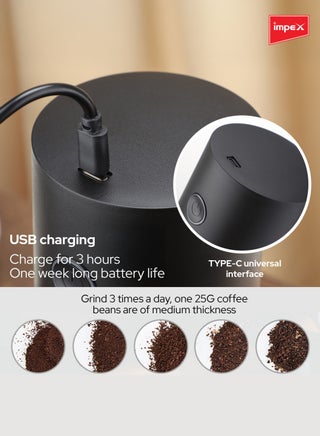 مطحنة قهوة قابلة لإعادة الشحن | مطحنة قهوة كهربائية محمولة مع 38 مستوى طحن | بطارية 1500 مللي أمبير، تشغيل بلمسة واحدة | للإسبريسو، الضغط الفرنسي، التخمير البارد، الأعشاب، إلخ | مثالية للسفر، التخييم، المكتب، إلخ | CGR3002 - view 4