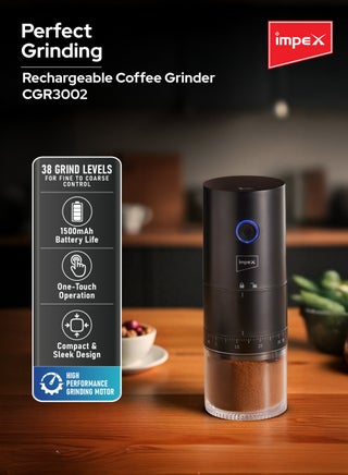 مطحنة قهوة قابلة لإعادة الشحن | مطحنة قهوة كهربائية محمولة مع 38 مستوى طحن | بطارية 1500 مللي أمبير، تشغيل بلمسة واحدة | للإسبريسو، الضغط الفرنسي، التخمير البارد، الأعشاب، إلخ | مثالية للسفر، التخييم، المكتب، إلخ | CGR3002 - view 2