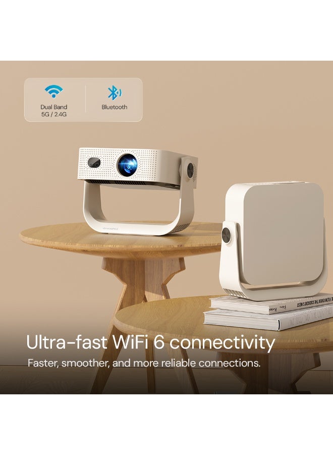 وونكت Portable Smart Projector | 1080P Full HD, 300 ANSI Lumens, Max 250" Screen, Android 12, Auto Focus & Keystone,Built-in WiFi & Bluetooth, Dust-Proof Design, Supports Netflix/Prime/YouTube/4K Q9 1080p white - Image 4