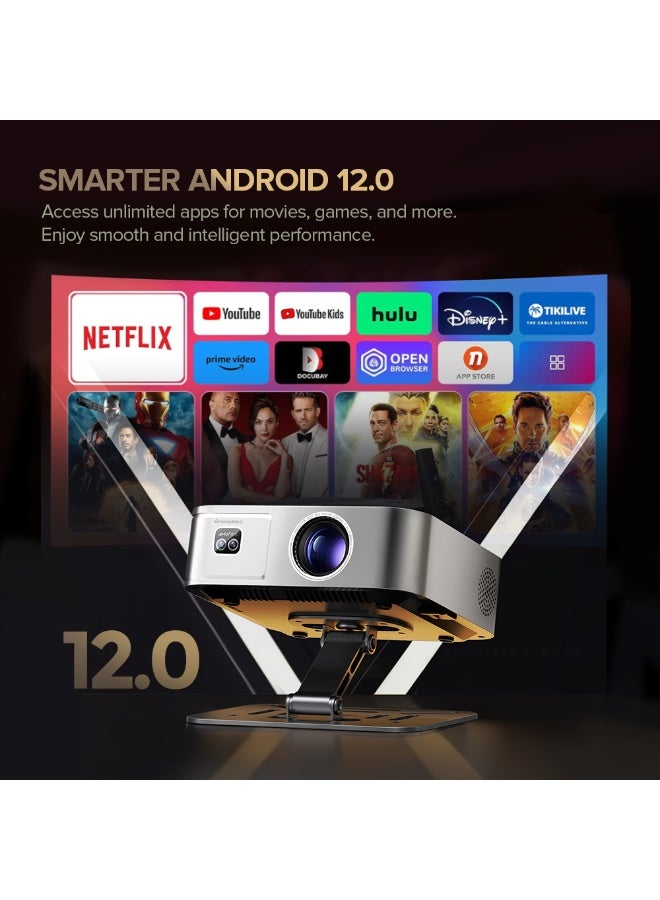 وونكت Portable Smart Projector |200 ANSI Lumens 1080P 4k SupportMax 250" Screen, Android 12, Auto Focus & Keystone, Built-in WiFi & Bluetooth, Supports Netflix/Prime/YouTube/4K -Grey Q9 720p grey - Image 2