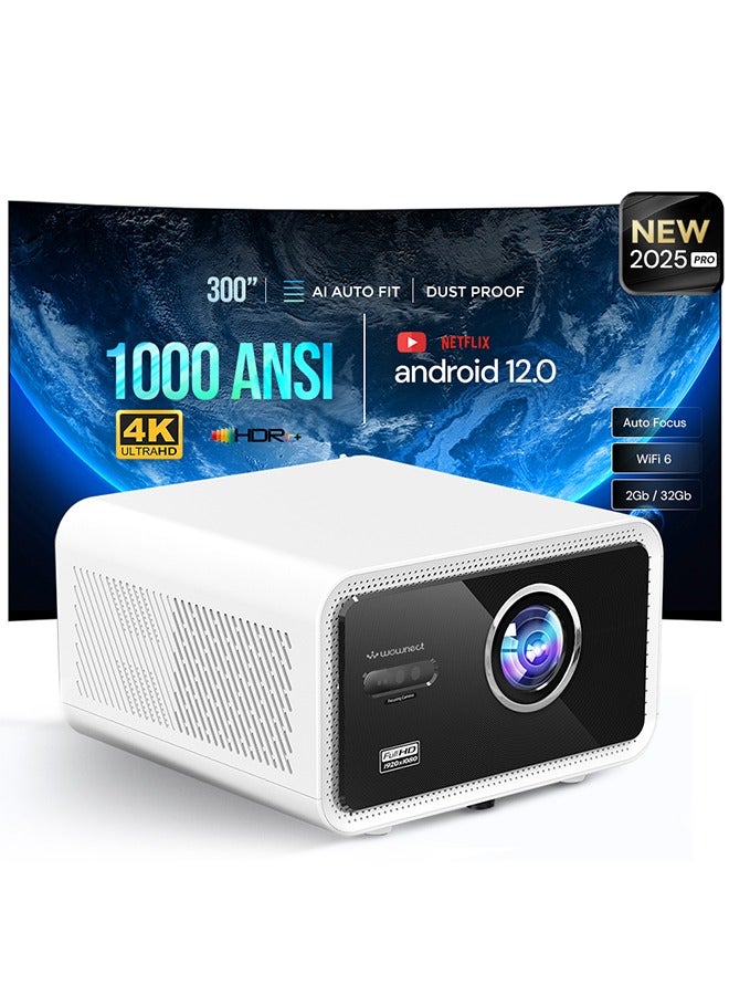 وونكت Smart Projector|1000 ANSI Lumens Android 12.0, Full HD 1080P, 4K Support, Auto Focus, Dustproof LCD, 2G+32G, Screen Mirroring, 300'' Display Home Theater Projector 1080p A25 white - Image 1