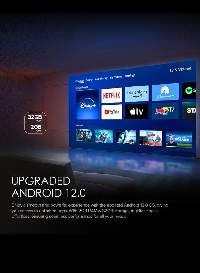 وونكت Smart Projector|1000 ANSI Lumens Android 12.0, Full HD 1080P, 4K Support, Auto Focus, Dustproof LCD, 2G+32G, Screen Mirroring, 300'' Display Home Theater Projector 1080p A25 white - Image 4